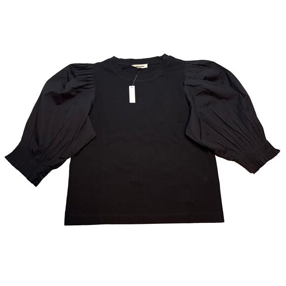 Madewell Puff Sleeve Knit Top Black Cotton Tee Blouse Size S NWT - Picture 2 of 6